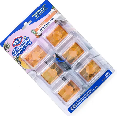 Vista 5 de Clorox Fraganzia - Geles ambientadores adhesivos en Island Escape, 6 unidades Ambientador sin enchufe, sin batería para latas de basura y más, 6