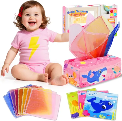 Vista 9 de Juguetes para bebés de 6 a 12 meses: Caja de pañuelos para bebés Colorido