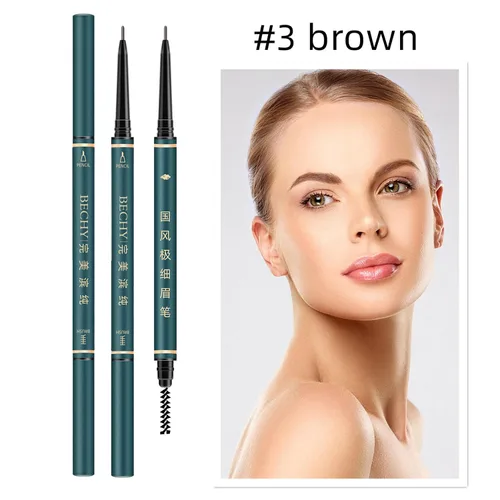 Vista 2 de Lápiz fino para cejas, 3 lápices de cejas marrones impermeables con brocha de bobina, de larga duración para cejas perfectas, profesional