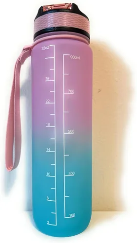 Vista 2 de Botella de agua motivacional con marcadores de tiempo (rosa claro/verde azulado)