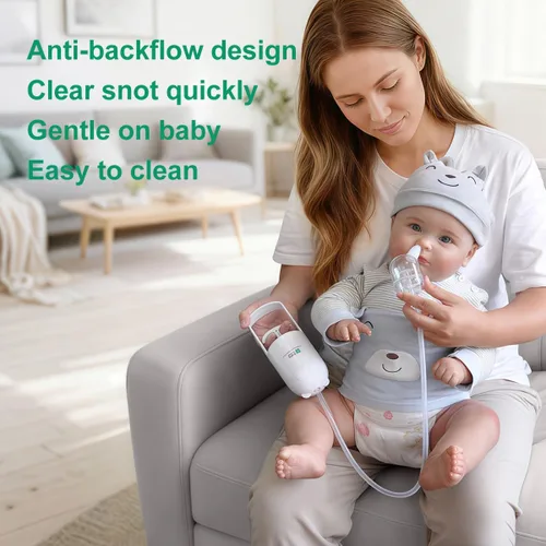 Vista 3 de Aspirador nasal para bebés para recién nacidos y niños pequeños – Succionador de nariz manual, puntas de silicona suave sin BPA, diseño