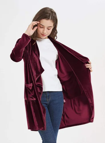 Vista 4 de futurino Women's Solid Long Sleeve Velvet Jacket Open Front Cardigan Coat with Pockets Outerwear