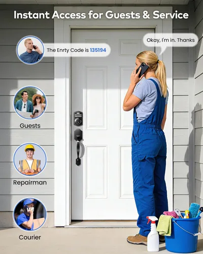 Vista 5 de TEEHO TK001H - Cerradura de puerta de entrada sin llave con asa, cerradura electrónica con teclado con código, cerraduras inteligentes para puerta