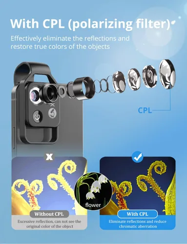 Vista 4 de Mini microscopio de bolsillo para teléfono 200X con luz LED/clip universal, accesorios de cámara de microscopio digital portátil Nano Zoom para 99%