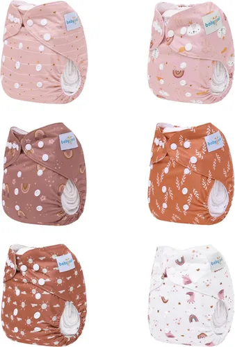 Vista 5 de babygoal AWJ Pañales de tela con panel abdominal, paquete de 13, 6 fundas de pañal con 6 insertos y bolsa seca para humedad, ajustables, lavables