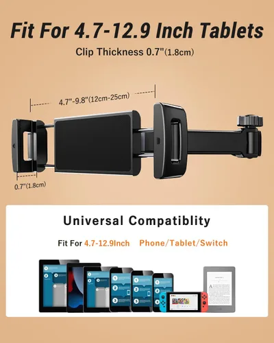 Vista 7 de Soporte para tablet con brazo de extensión para reposacabezas de automóvil, soporte ajustable para iPad para asiento trasero de automóvil, orientado