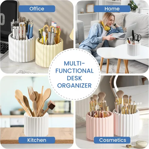 Vista 2 de Organizador de escritorio Sallurna, soporte giratorio de 360° para bolígrafos, portalápices con 7 compartimentos, caja de almacenamiento para niños