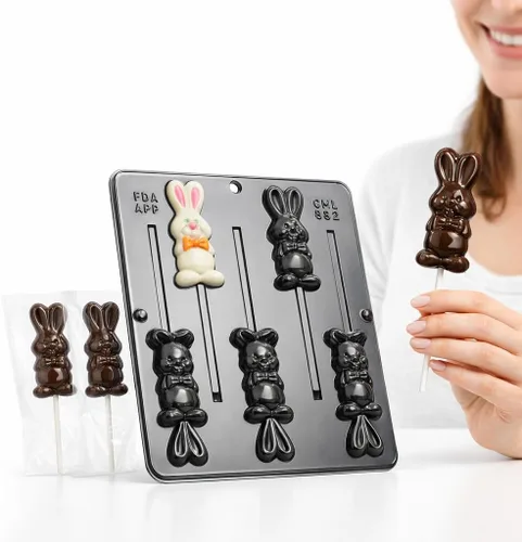 Vista 4 de Molde de caramelo de chocolate con piruleta de conejo de Pascua 882