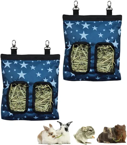 Vista 14 de RIOUSSI Comedero de heno para conejillos de indias, bolsa de alimentación Azul (Blueflower)