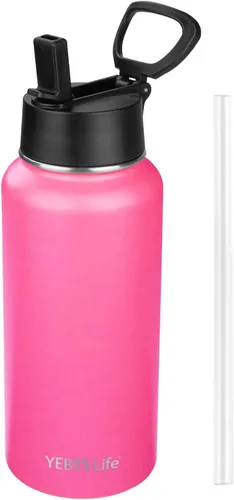 Vista 8 de Botella de agua aislada con popote, botella de agua deportiva de acero inoxidable aislada al vacío de 32 onzas, mantiene el frío y el calor, botella