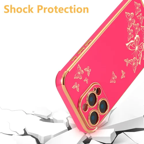 Vista 13 de ZTOFERA Funda protectora para iPhone 16 Pro, funda protectora para mujer, linda mariposa galvanizada, borde dorado, a prueba de golpes, delgada
