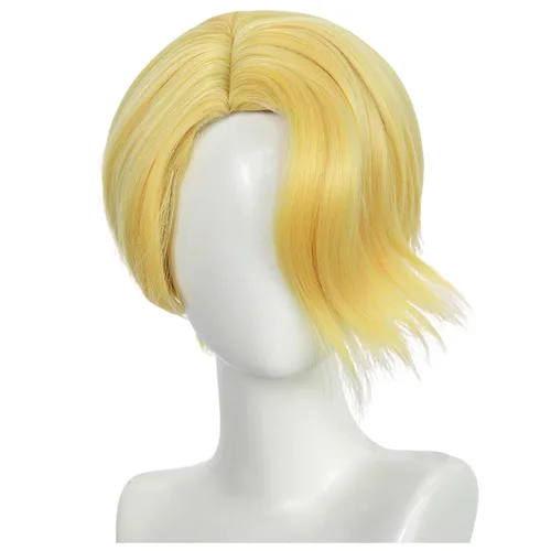 Vista 3 de Peluca rubia para hombre, peluca corta en capas de anime rubia con Nuevo Rubia