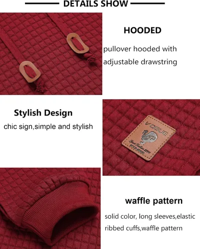 Vista 4 de COOFANDY - Sudadera con capucha para hombre, casual, de manga larga, con cordón ajustable y punto gofre