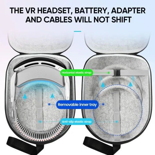 Vista 3 de Funda de transporte compatible con Oculus Meta Quest 2, Quest 3, auriculares Apple Vision Pro VR, correa original para la cabeza y accesorios
