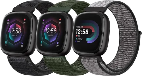 Vista 14 de Bcuckood Correa de nailon compatible con Fitbit Sense 2/Fitbit Sense/Fitbit Versa 4/Fitbit Versa 3 Bandas, para mujeres y hombres, correa de nailon