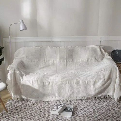 Vista 8 de SVIO-SOFACOVER - Manta de algodón con flecos para sofá, funda rústica de punto, reversible, 53.9 x 72.0 in