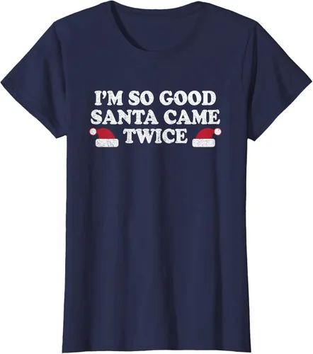 Vista 36 de Camiseta de Navidad con texto en inglés "I'm so good Santa came tware" Negro