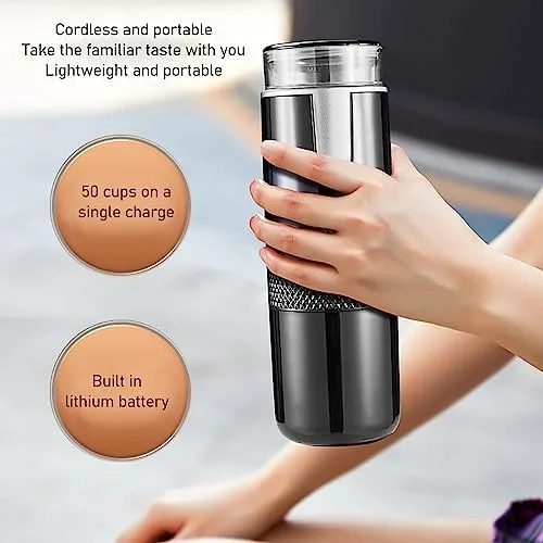 Vista 6 de VGEBY Cafetera portátil, mini cafetera de mano inalámbrica tipo C recargable con batería de 1200 mAh para viajes y campamento