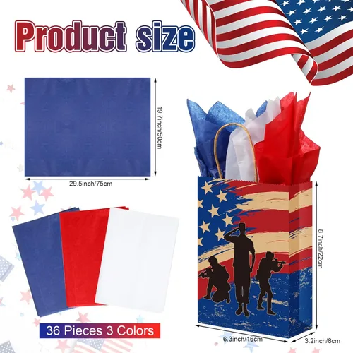 Vista 2 de PerKoop 32 bolsas de regalo patrióticas con asas para el aniversario del 250 aniversario, con la bandera estadounidense, recuerdo del 4 de julio