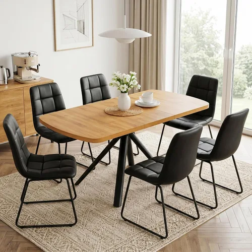 Vista 10 de HIPIHOM Mesa de comedor extensible para 4-6 personas, mesa rectangular de madera MDF de 47.2 a 63 pulgadas, estilo rústico de granja, diseño que