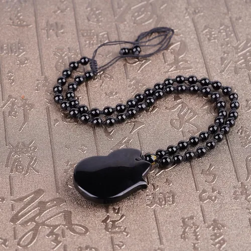 Vista 4 de TIKCAUZ Collar de obsidiana negra de cristal natural y piedra curativa con cuerda ajustable hecho a mano joyería de piedras preciosas para hombres