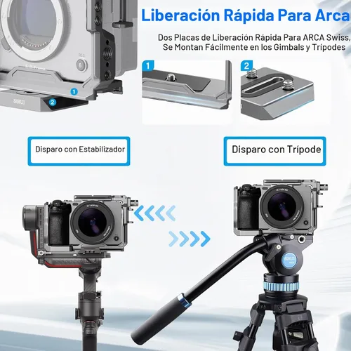 Vista 5 de SIRUI Jaula para cámara Sony FX 3 FX30 con abrazadera de cable para correa de muñeca para riel HDMI NATO, placa QR para Arca-Swiss, compatible
