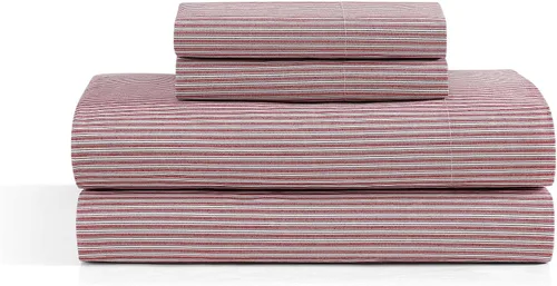 Vista 46 de Tommy Hilfiger - Sábanas para cama individual, ropa de cama de percal de algodón crujiente y fresca con funda de almohada a juego, juego de cama