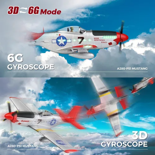 Vista 4 de CKYSCHN WLtoys XK A280 Avión RC, avión RC P51 Mustang de 4 canales con luces, aviones RC sin escobillas 6G/3D, avión de control remoto 2.4G, aviones