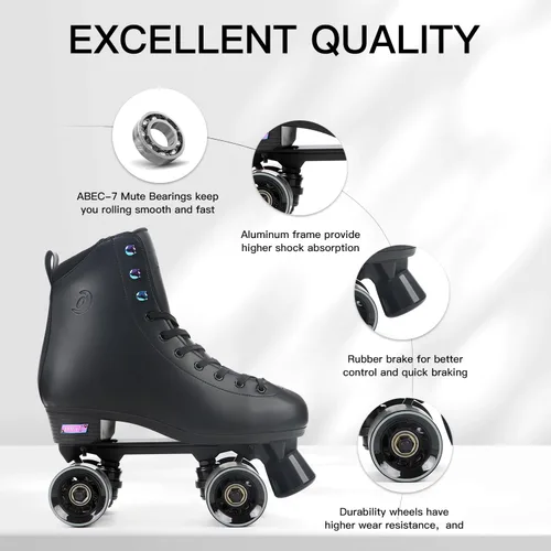 Vista 3 de Besketo Classic High-top Roller Skates, PU Leather, Four-Wheel, Indoor/Outdoor, Beginner