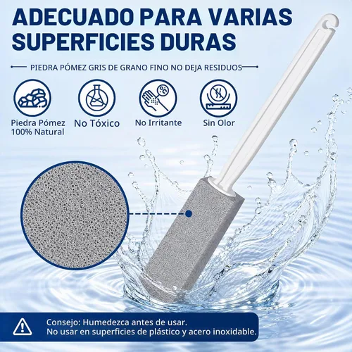 Vista 3 de Paquete de 2 piedras pómez para limpieza de inodoros, mango extra largo para quitar el anillo del tazón, piscina, baño, cepillo de inodoro Gris