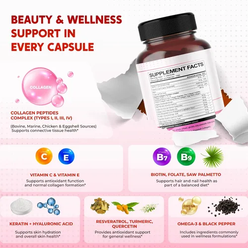 Vista 4 de Colágeno Biotina Resveratrol Saw Palmetto - Piel, Apoyo a la salud de las articulaciones