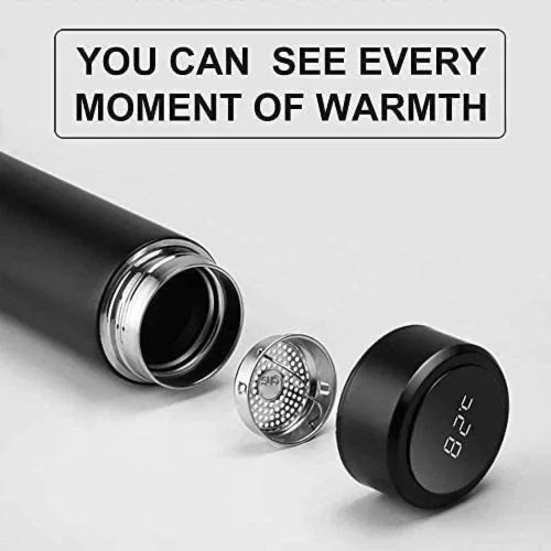 Vista 2 de Botella de agua con pantalla LED de temperatura, botella de agua aislada al vacío de doble pared, taza deportiva de acero inoxidable, botella