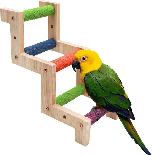 Vista 7 de Puente de escalera para pájaros, juguetes de escalera de madera para mascotas, accesorios de jaula de pájaros para mascotas, escalera de escalada