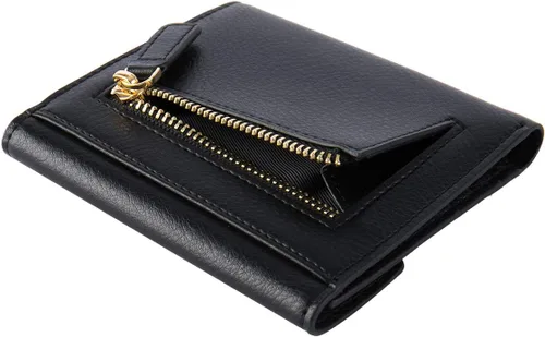 Vista 3 de YBONNE Cartera delgada para mujer, con bloqueo RFID, de piel auténtica, pequeña, compacta, plegable, mini, con bolsillo tipo sobre, tarjetero, Negro