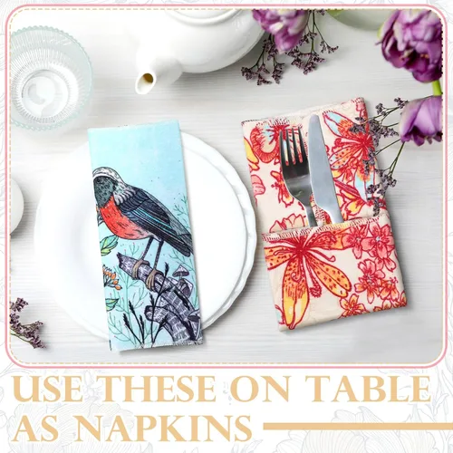Vista 3 de Paquete de 36 Paños de Limpieza Reutilizables con Diseño de Pájaros Toallas de Cocina de Algodón Lavables para el Hogar (Multicolor)
