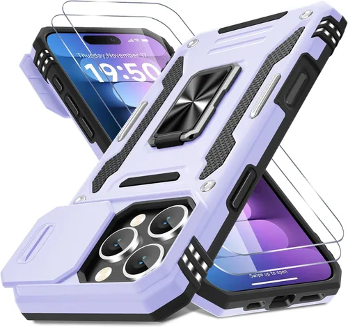 Vista 226 de DEERLAMN Funda para iPhone Xs Max con funda deslizante para cámara + protector de pantalla, soporte giratorio de anillo de grado militar a prueba