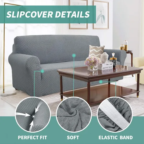 Vista 4 de YEMYHOM Funda para sofá de tamaño grande + funda para sillón de tamaño pequeño (gris claro)