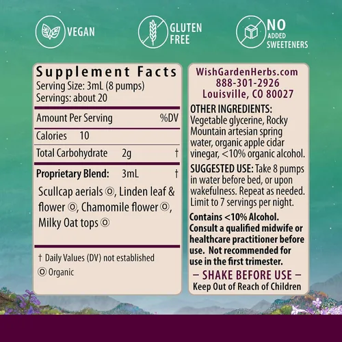 Vista 2 de WishGarden Herbs Sleepy Nights for Pregnancy – Ayuda herbal para dormir a base de plantas segura para madres embarazadas, tintura orgánica