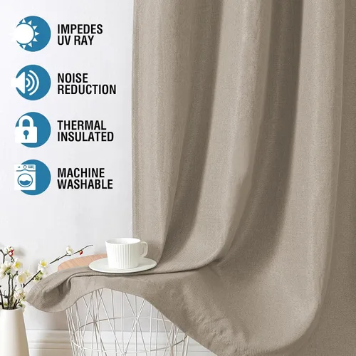 Vista 5 de H.VERSAILTEX Cortinas opacas de lino de 45 pulgadas de largo para dormitorio/sala de estar con aislamiento térmico con ojales, cortinas de lino
