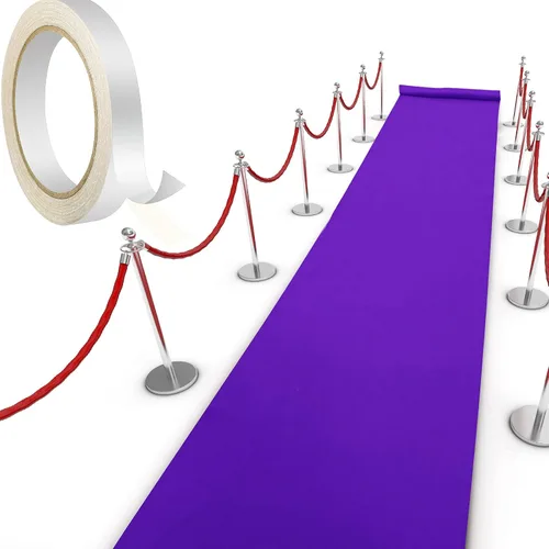 Vista 10 de Shappy Alfombra negra para fiesta, 55 GSM de grosor con cinta de alfombra, alfombra de pasillo para Halloween, graduado, boda, fiesta, pista