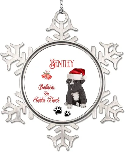 Vista 5 de Christmas Hat Dog Snowflake Ornaments Pug Dog Ornament for Christmas Tree Decor Believes in Santa Claw Metal Custom Pet Christmas Ornaments 2023