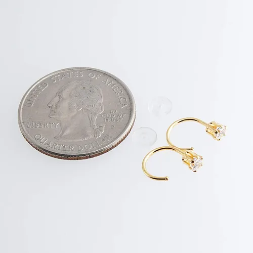 Vista 13 de Half Huggie Birthstone Gold Hoop Earrings for Women Tiny Cartilage Stud Piercing Earring Hypoallergenic Earring Screw Back Dainty Hug