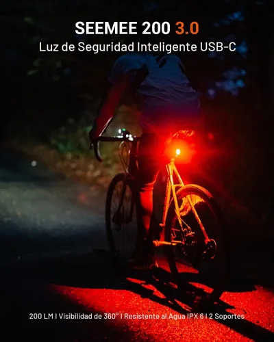 Vista 2 de Magicshine SEEMEE 200 V3.0 Luces Traseras de Bicicleta Recargables USB C, Salida Máxima de 200 Lúmenes, Luces de Bicicleta con Visibilidad de 360°