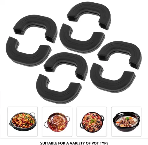 Vista 6 de Cabilock Funda de silicona con orejas de olla para mango, 6 unidades, cubierta de mango para olla, protectores para woks, sopa, color negro
