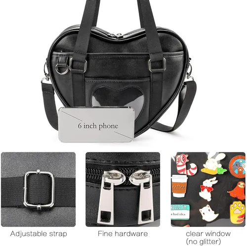Vista 6 de STEAMEDBUN Ita Bag Bolso cruzado en forma de corazón para exhibición de pines de anime