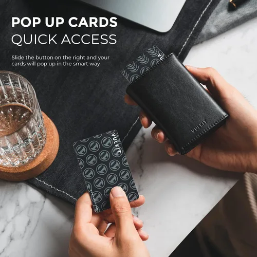 Vista 16 de VULKIT Cartera con tarjetero para hombre, con cierre magnético, bloqueo RFID, billetera de cuero triple, marino, Moderno