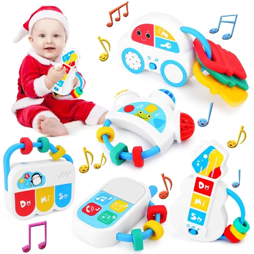 Vista 9 de Juguetes sensoriales para bebés – 5 piezas de sonajero para bebé, juguetes de dentición con música, juguetes Montessori para bebés recién nacidos