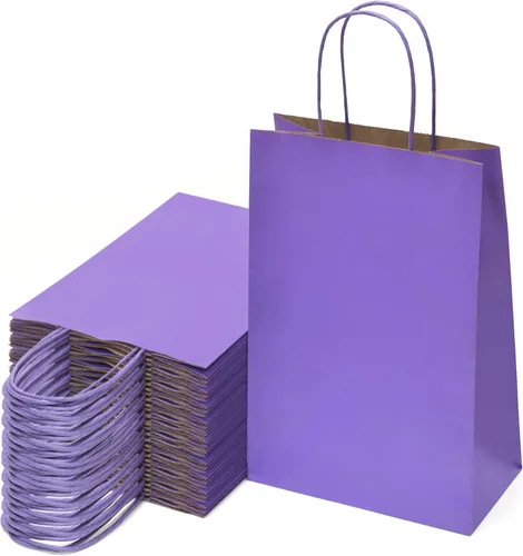 Vista 4 de Nexmint Bolsas de regalo de papel kraft morado: paquete de 12 bolsas de regalo pequeñas con asa (8.5 x 5.5 pulgadas) para cumpleaños, vacaciones