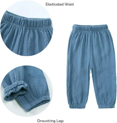 Vista 6 de GFQLONG Paquete de 3 pantalones casuales básicos lisos para bebé, verano, otoño, cómodos, de algodón y lino, paquete de 3