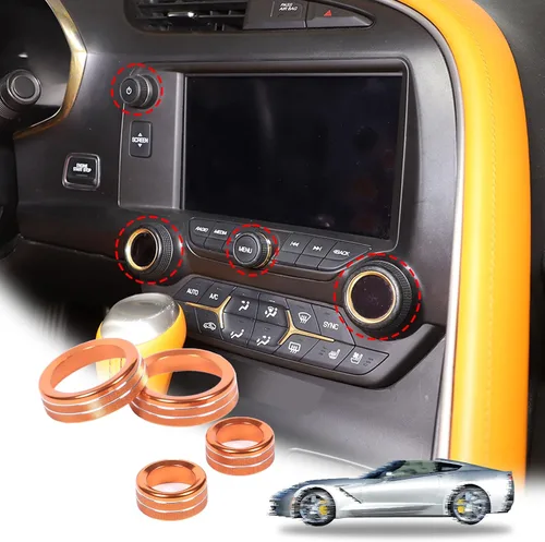 Vista 8 de Cobertura de Botón de Perilla de Volumen de AC para Consola Central Compatible con Chevrolet Corvette C7 2014-2019 Aleación de Aluminio Cobertura